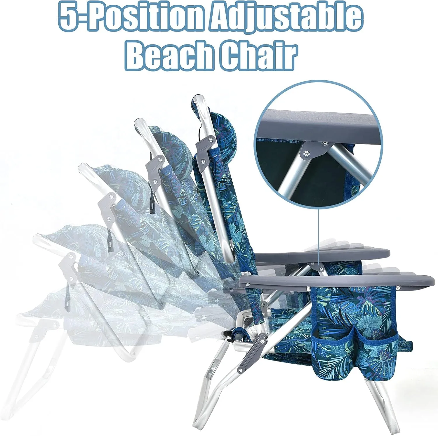 Giantex Folding Beach Chair, Patio Sling Chairs with 5 Adjustable Position, Head Pillow, Storage Bag, Towel Bar, Cup Holders, Backpack Chairs for Sunbathing, Camping Chair