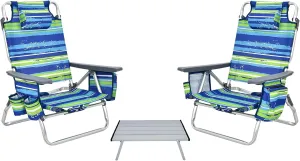 Giantex Folding Beach Chair, Patio Sling Chairs with 5 Adjustable Position, Head Pillow, Storage Bag, Towel Bar, Cup Holders, Backpack Chairs for Sunbathing, Camping Chair