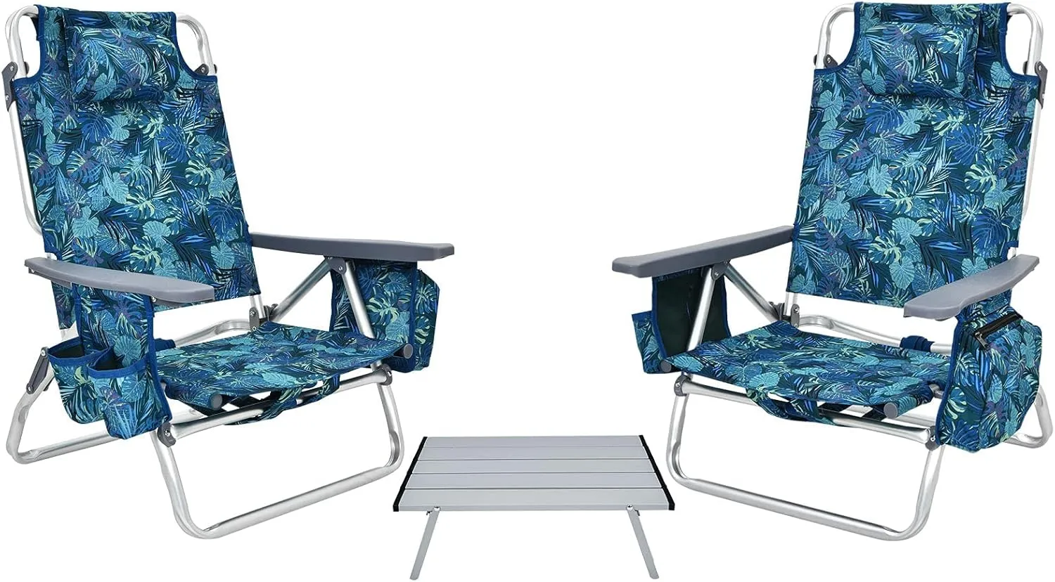 Giantex Folding Beach Chair, Patio Sling Chairs with 5 Adjustable Position, Head Pillow, Storage Bag, Towel Bar, Cup Holders, Backpack Chairs for Sunbathing, Camping Chair