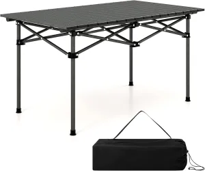 Giantex Folding Camping Table, 38" L Roll-Up Lightweight Picnic Table with Large Aluminum Tabletop & Carrying Bag, Portable Outdoor Folding Table for Hiking, Backpacking & Fishing