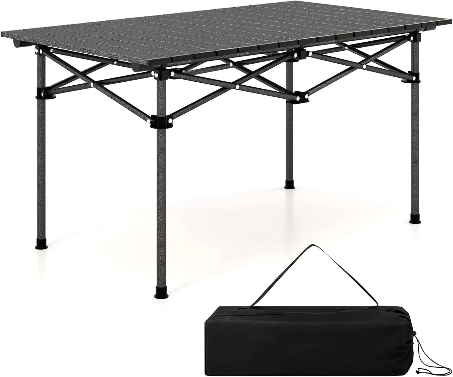 Giantex Folding Camping Table, 38" L Roll-Up Lightweight Picnic Table with Large Aluminum Tabletop & Carrying Bag, Portable Outdoor Folding Table for Hiking, Backpacking & Fishing
