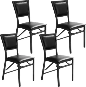 Giantex Folding Chairs Set of 4, Dining Chairs with Padded Seats, Sturdy Metal Frame, Floor Protectors, Space Saving Design, Foldable Dining Desk Chairs for Small Apartment, Extra Guests, Black