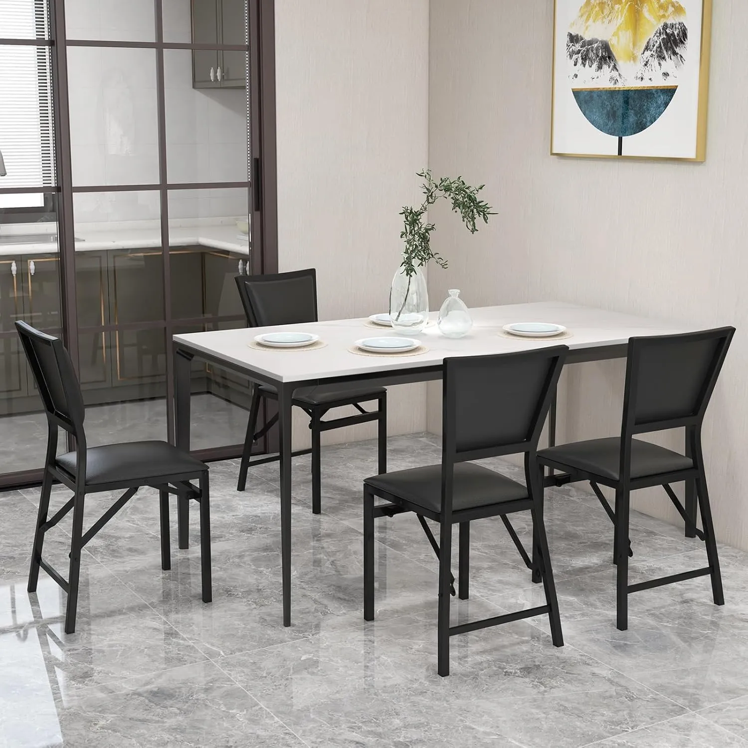Giantex Folding Chairs Set of 4, Dining Chairs with Padded Seats, Sturdy Metal Frame, Floor Protectors, Space Saving Design, Foldable Dining Desk Chairs for Small Apartment, Extra Guests, Black