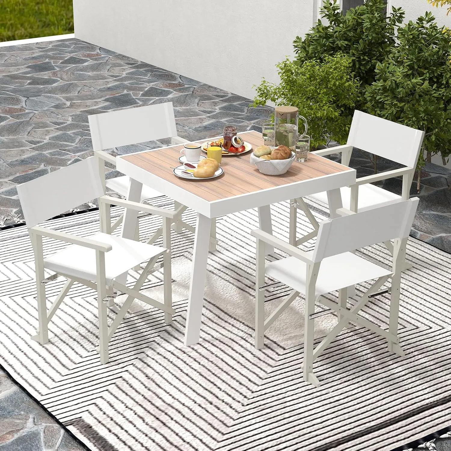 Giantex Set of 4 Folding Director Chairs, Lightweight Patio Camping Chair with Acacia Wood Frame & Oxford Fabric Seat, Portable Indoor Outdoor Chairs for Picnic Dining Fishing, No Assembly