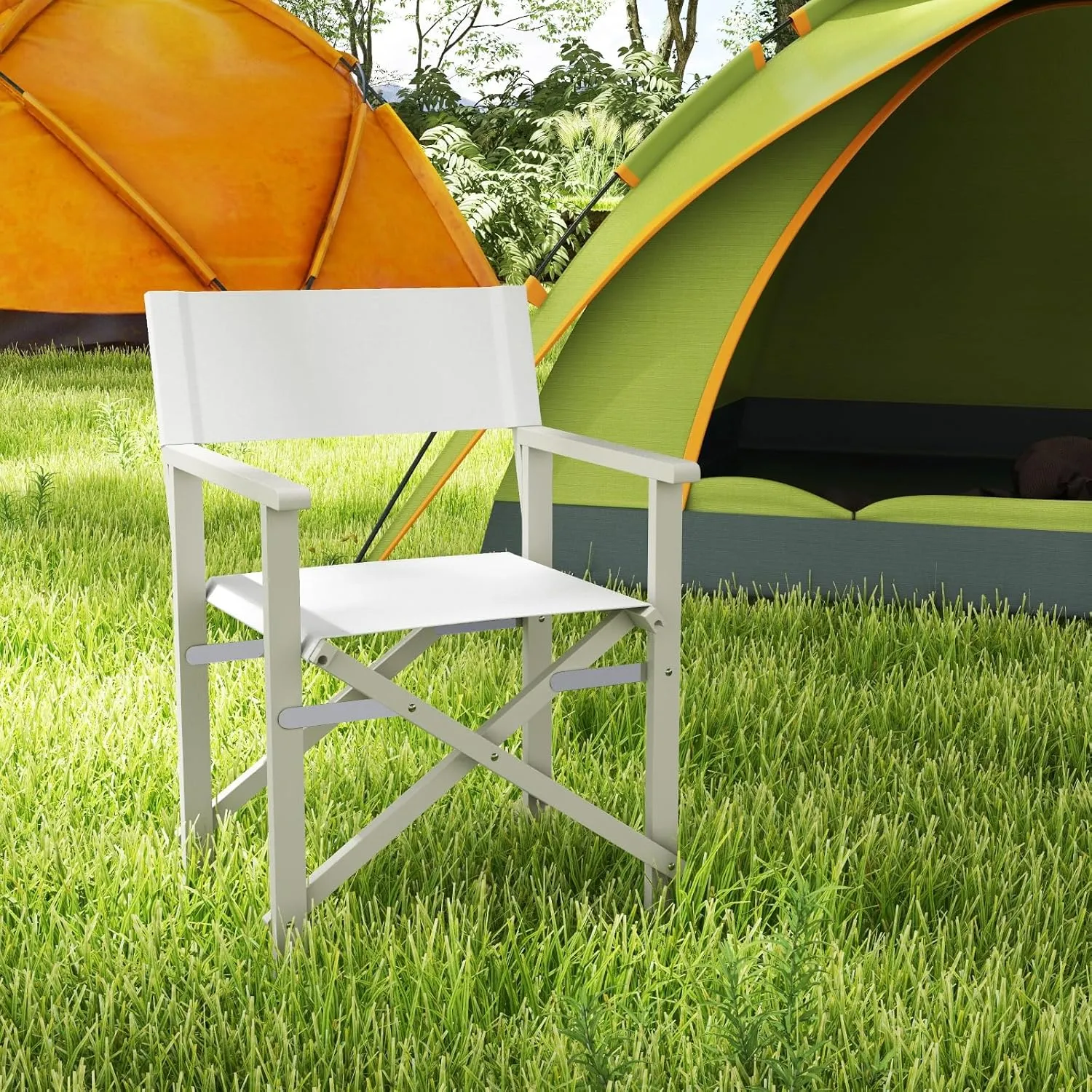 Giantex Set of 4 Folding Director Chairs, Lightweight Patio Camping Chair with Acacia Wood Frame & Oxford Fabric Seat, Portable Indoor Outdoor Chairs for Picnic Dining Fishing, No Assembly