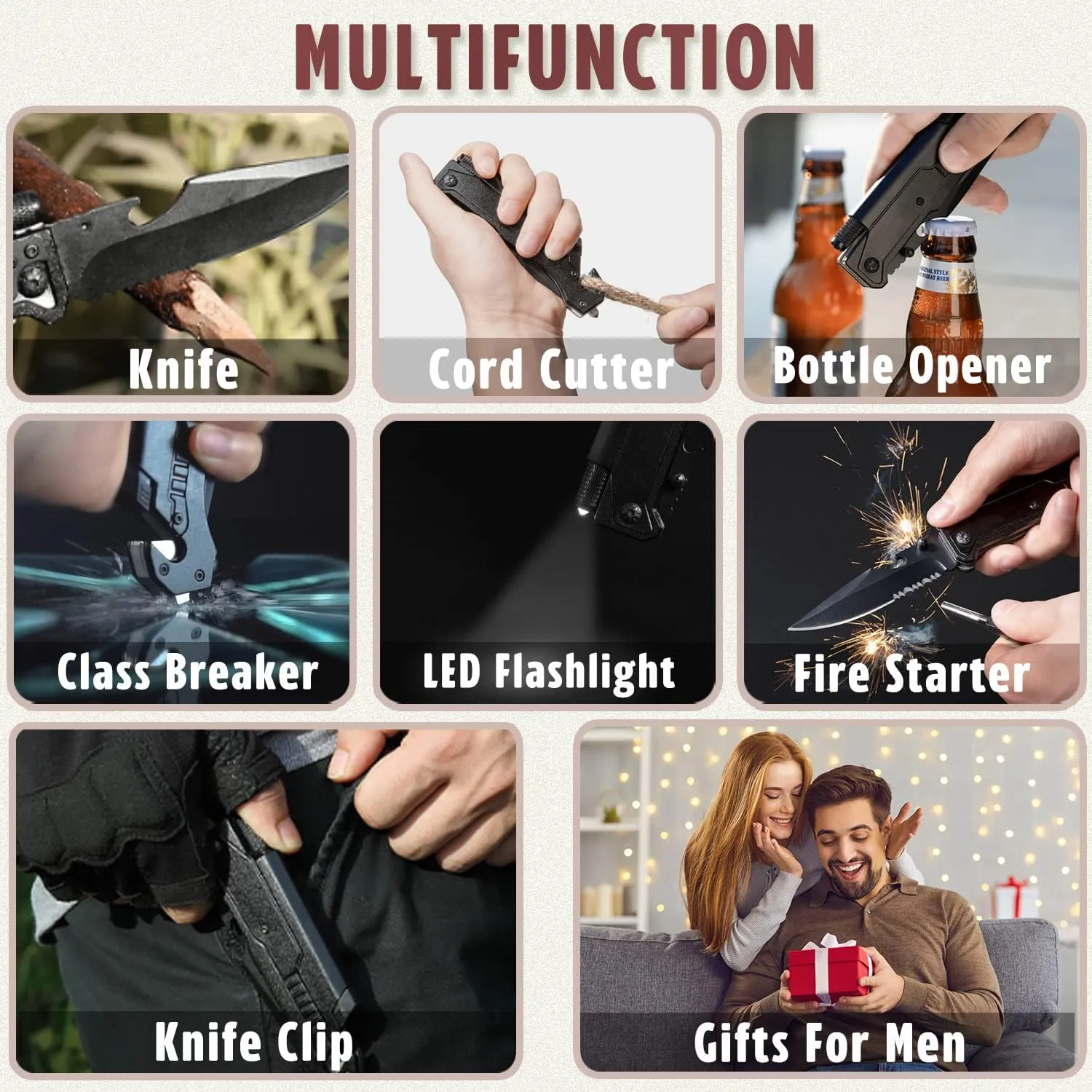 Gifts For Men Groomsmen Dad Husband Boyfriend Friend, Custom Personalized Engraved Pocket Knife With 6 Functions, Gifts For Birthday Wedding Anniversary Father's Day Christmas Graduation