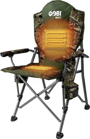 Gobi Heat - Terrain Portable Heated Camping Chair - Outdoor Folding Chair with Heated Filling - Winter Camping Essential - 3 Heat Settings (Mossy Oak® Camo)