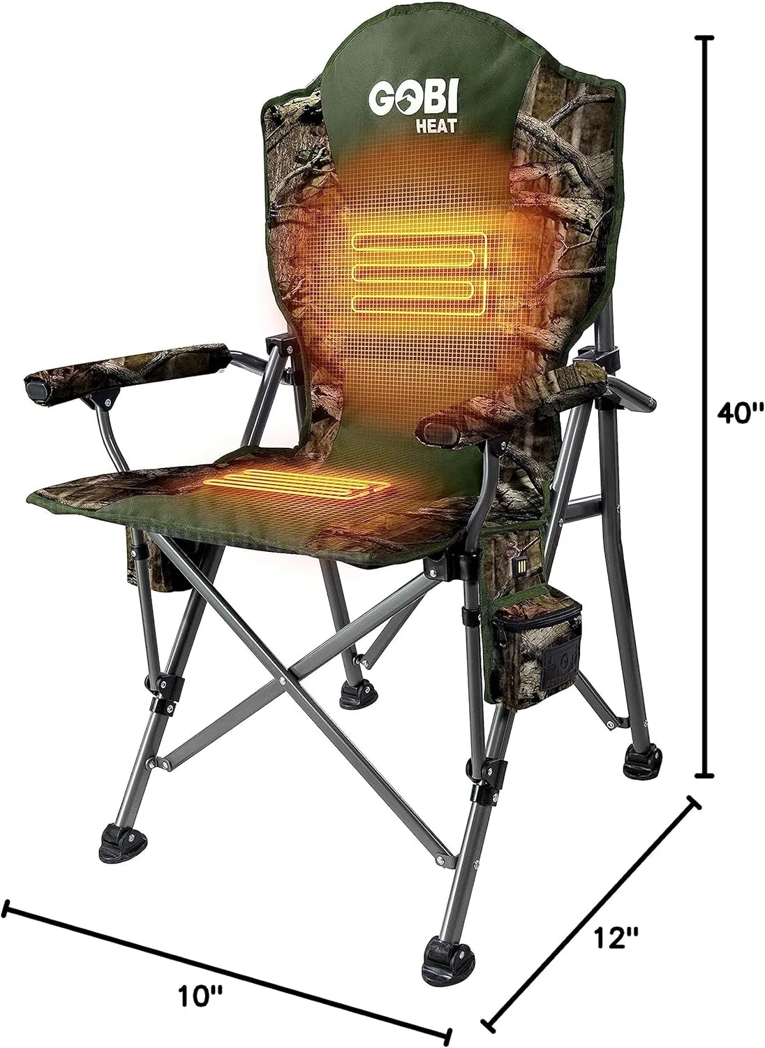 Gobi Heat - Terrain Portable Heated Camping Chair - Outdoor Folding Chair with Heated Filling - Winter Camping Essential - 3 Heat Settings (Mossy Oak® Camo)