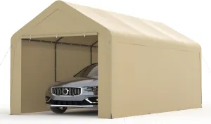 GOJOOASIS Carport 10x20 Car Ports Heavy Duty Outdoor Car Canopy Shelter Storage Tent Portable Garage with UV Protection, Waterproof & Rust-Proof, Easy Assembly for Cars, Trucks, Vehicles (Beige)