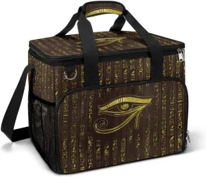 Golden Egyptian Eye of Horus Hieroglyphics Cooler Bag, Collapsible Soft Sided Cooler, Large Leakproof Camping Cooler, Portable Travel Cooler for Camping, Road Trips