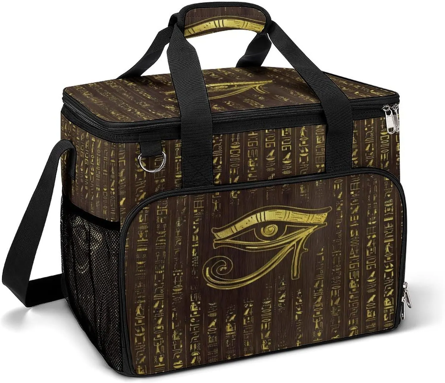 Golden Egyptian Eye of Horus Hieroglyphics Cooler Bag, Collapsible Soft Sided Cooler, Large Leakproof Camping Cooler, Portable Travel Cooler for Camping, Road Trips