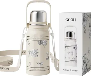 GOOM The Grip 32 oz Water Bottles for Hot and Cold Drinks,7-Layer Insulation,18/10 Stainless Steel Insulated Water Bottle with Lid, Carrying Strap,Strainer,Wide Mouth - Floral White