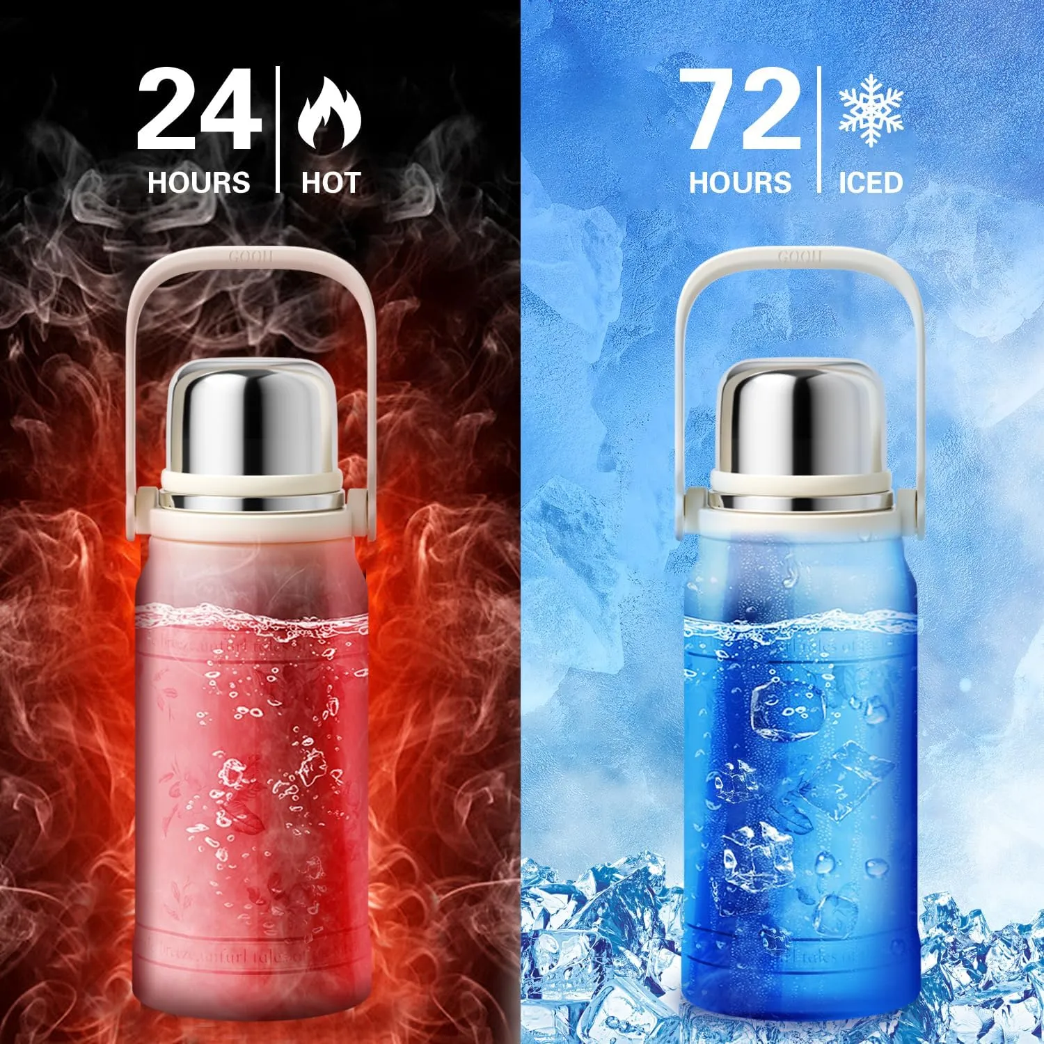 GOOM The Grip 32 oz Water Bottles for Hot and Cold Drinks,7-Layer Insulation,18/10 Stainless Steel Insulated Water Bottle with Lid, Carrying Strap,Strainer,Wide Mouth - Floral White