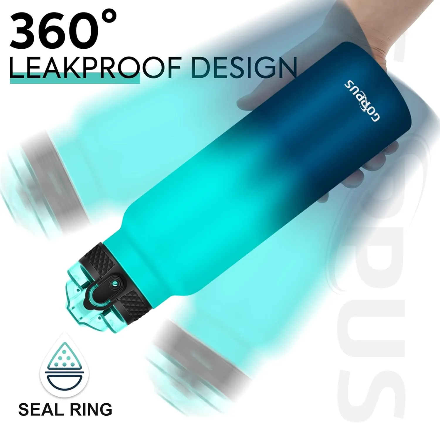 GOPPUS 24 oz Insulated Water Bottle With Straw Stainless Steel Sports Water Cup Flask with 3 Lids (Straw, Spout and Handle Lid) Wide Mouth Metal Water bottles for Men Women (Green Blue)