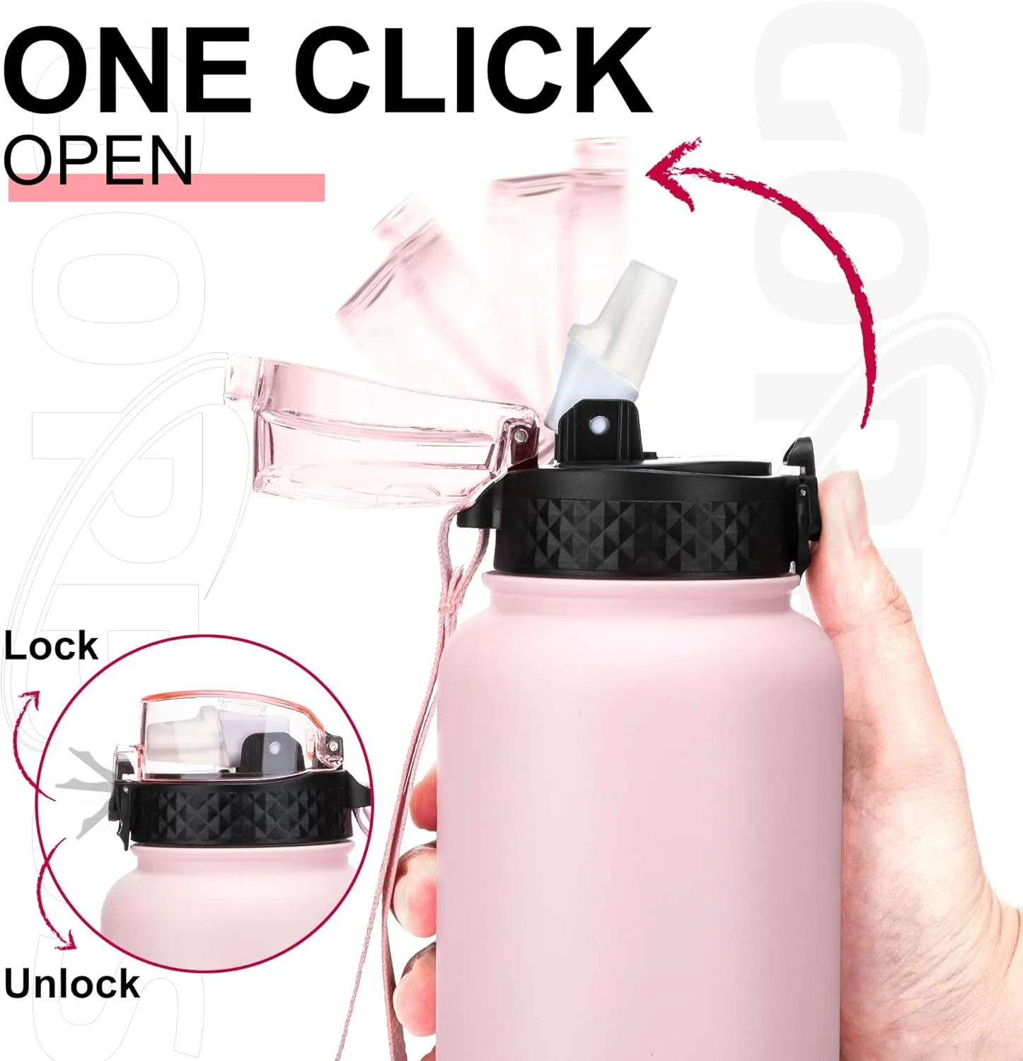 GOPPUS 40 oz Insulated Water Bottle With Straw Stainless Steel Sports Flask with 3 Lids (Straw, Spout and Handle Lid) Wide Mouth Metal Water bottles Keep Hot and Cold for Men Women (Pink)