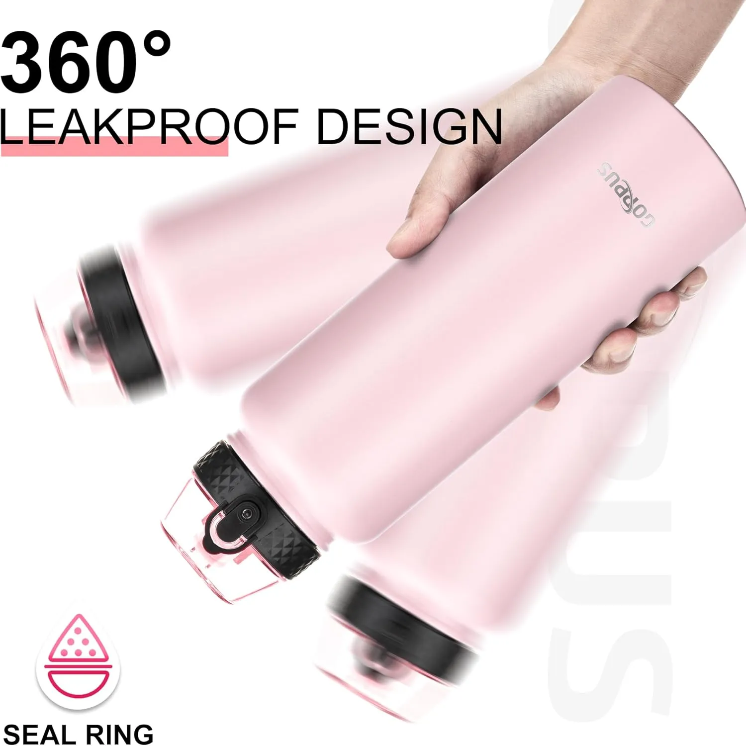 GOPPUS 40 oz Insulated Water Bottle With Straw Stainless Steel Sports Flask with 3 Lids (Straw, Spout and Handle Lid) Wide Mouth Metal Water bottles Keep Hot and Cold for Men Women (Pink)