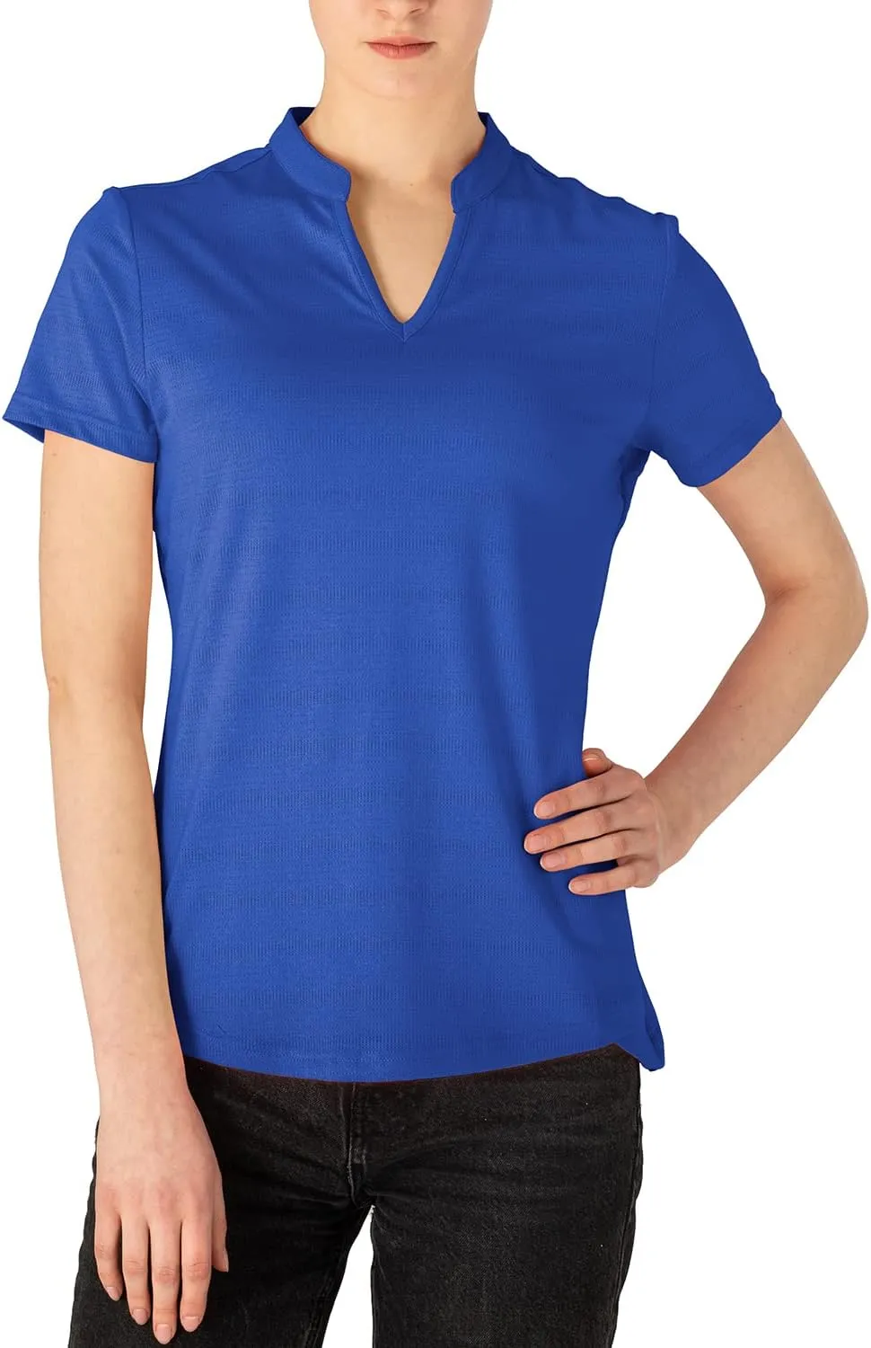 Gopune Women's V Neck Golf Polo Shirts Collarless Short Sleeve Lightweight Quick Dry Tennis Running T-Shirts