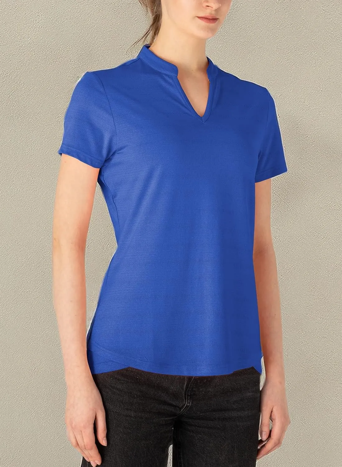 Gopune Women's V Neck Golf Polo Shirts Collarless Short Sleeve Lightweight Quick Dry Tennis Running T-Shirts