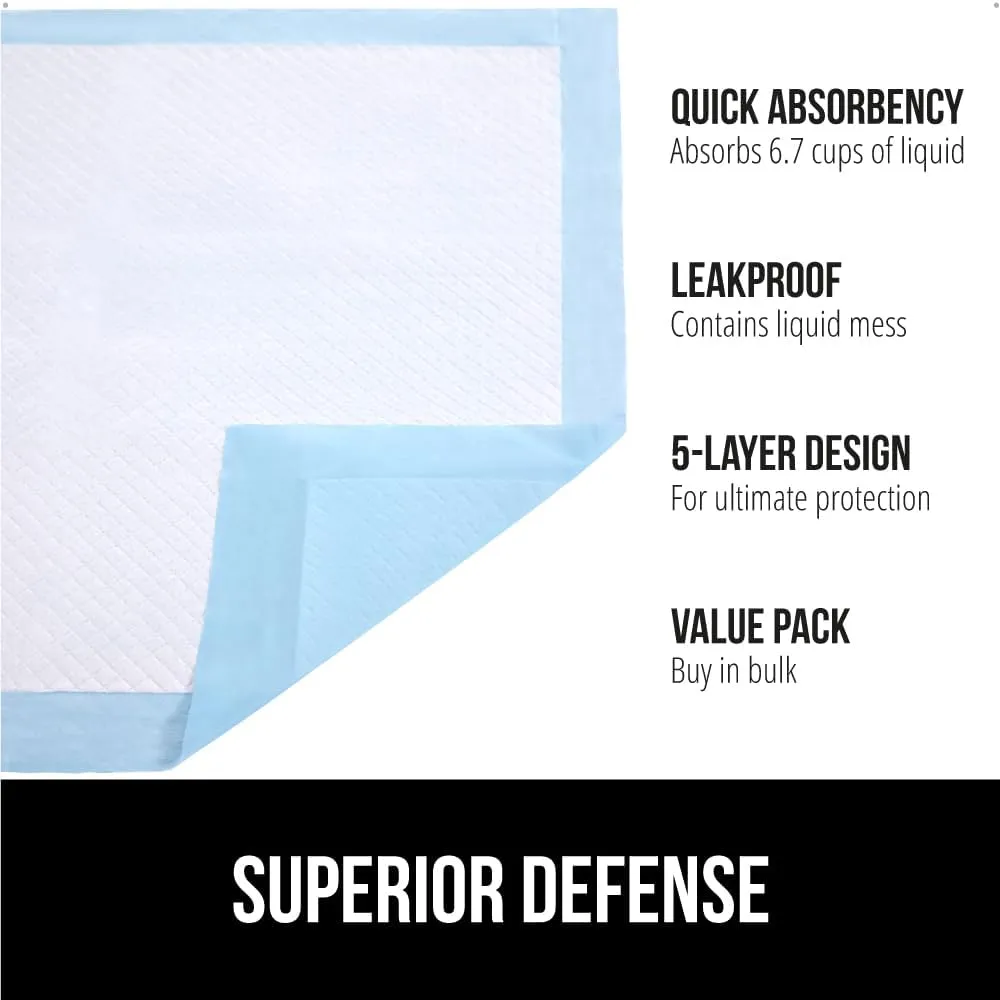 Gorilla Guard Disposable Puppy Pads, 100 Count 22x22 in, 5 Layer Pee Pads for Dogs, Absorbent Diaper Changing Pad, Dog Potty Training Supplies, Quick Dry Pet Housebreaking Essentials for Puppies
