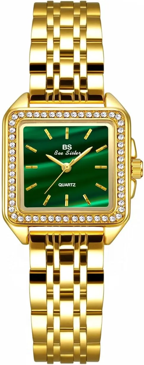 Gosasa Women's Luxury Square Quartz Watch Retro Analog Watch Gold and Silver Tone Waterproof Wristwatch with Small Vintage Bracelet