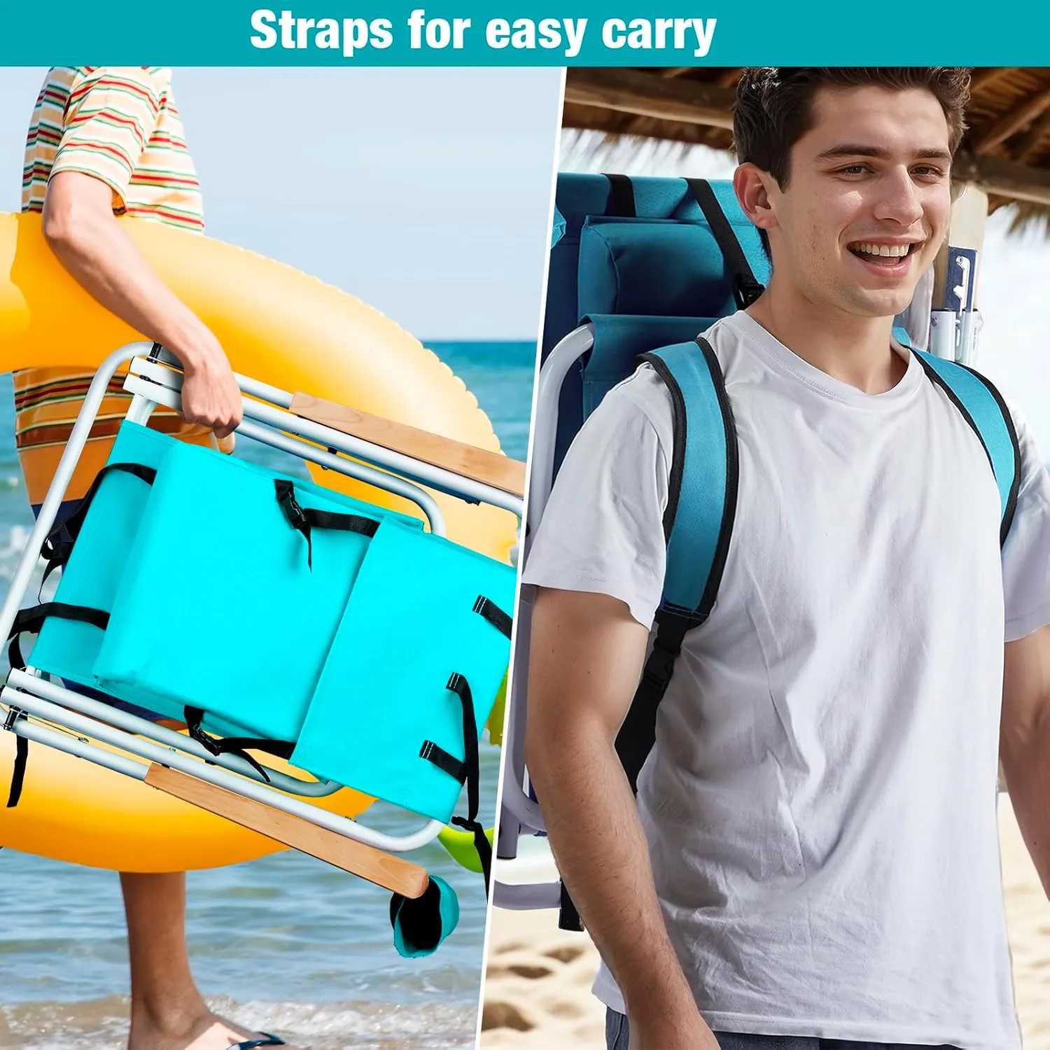 Goujxcy Modern Green Oxford Foldable Beach Chair with 4 Reclining Positions, Wooden Armrests, Headrest, Cup Holder, Portable, Lightweight, 265 lbs Capacity