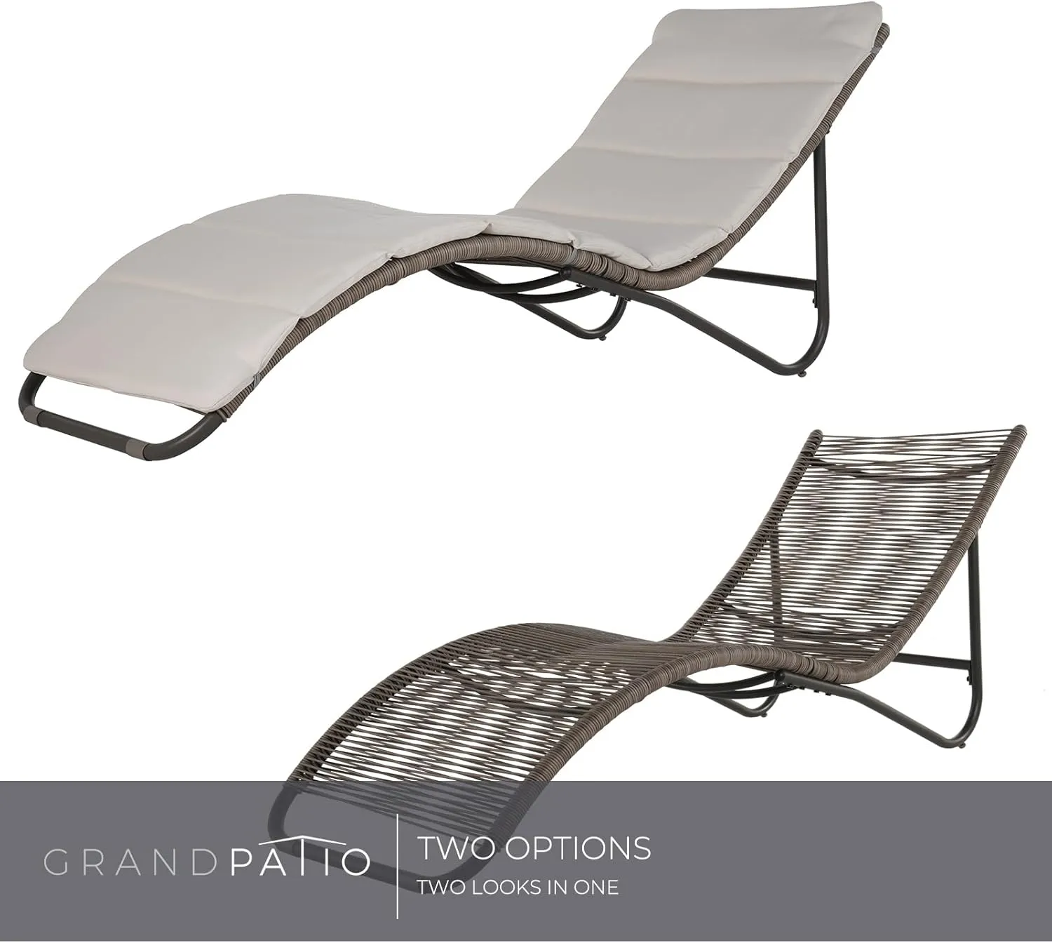 Grand patio Outdoor Chaise Lounge Sunbathing Chair Arc Lounger with Wicker Cushion Multipurpose Lounge Chair for Poolside, Tan