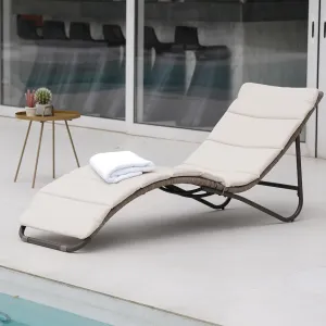 Grand patio Outdoor Chaise Lounge Sunbathing Chair Arc Lounger with Wicker Cushion Multipurpose Lounge Chair for Poolside, Tan