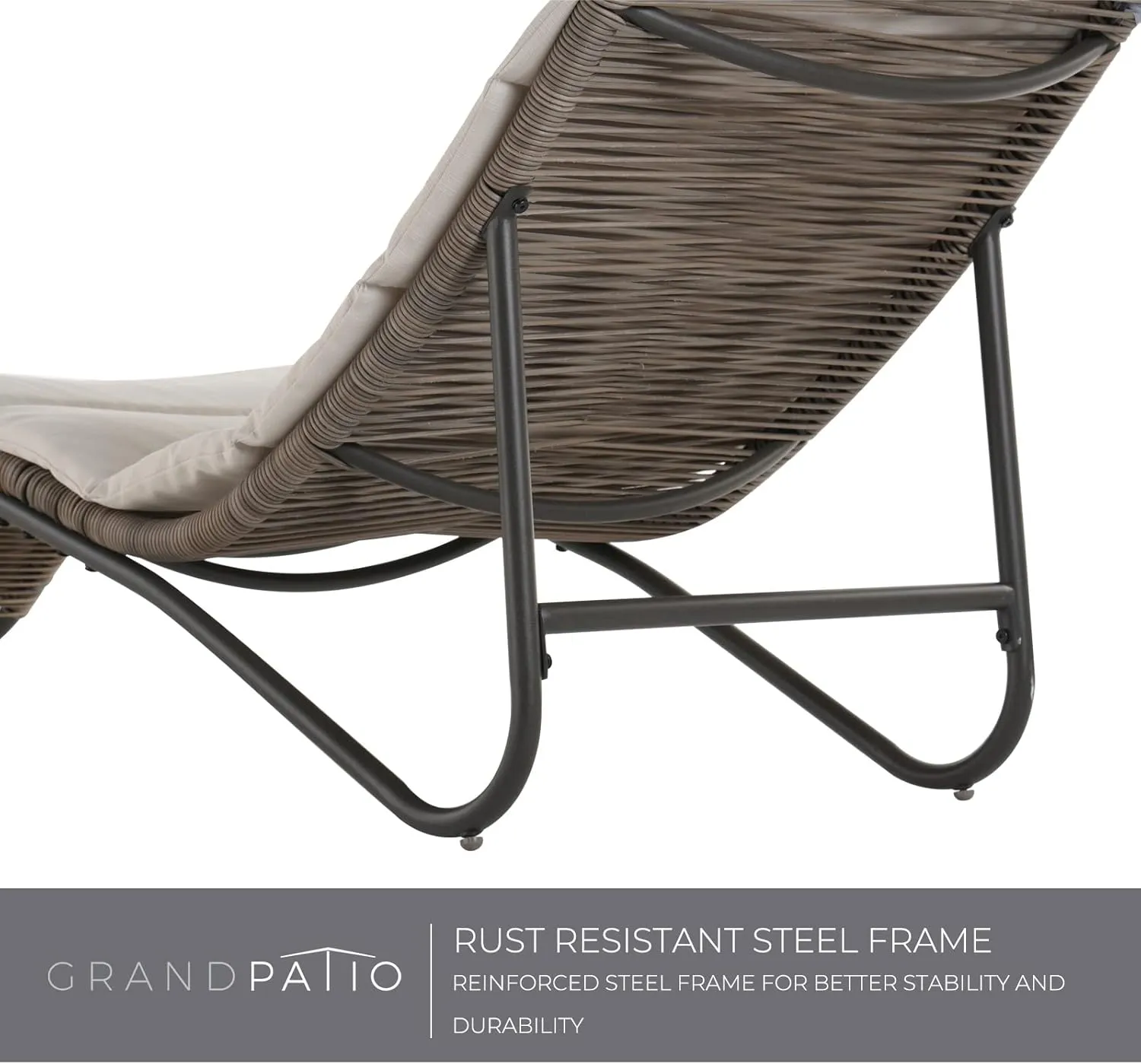 Grand patio Outdoor Chaise Lounge Sunbathing Chair Arc Lounger with Wicker Cushion Multipurpose Lounge Chair for Poolside, Tan