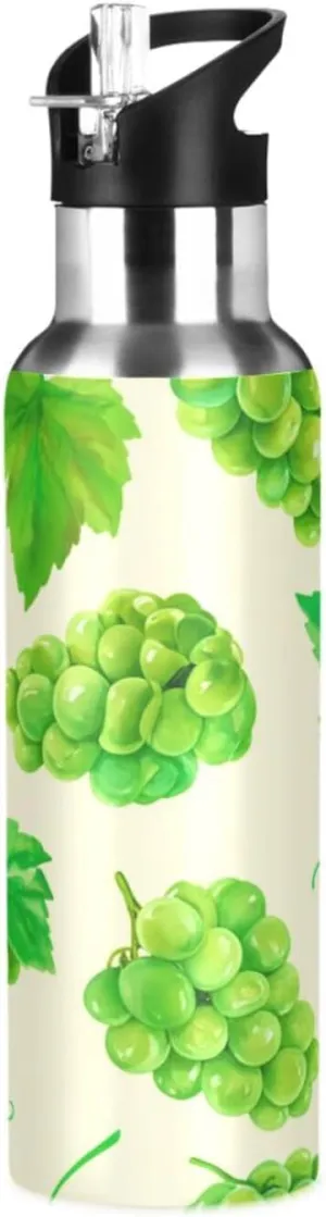 Grapes Sports Water Bottle with Straw, 22oz BPA Free Stainless Steel Vacuum Insulated Bottle for Gym Fitness Outdoor
