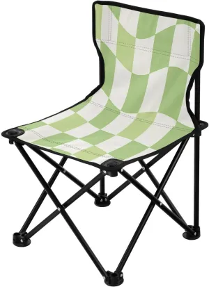 Green Checkered Square Portable Outdoor Folding Chair Anti-Slip Padded Oxford Cloth Stool Camping Chair Small for Beach Hiking Fishing Gardening Quad Camp Chair
