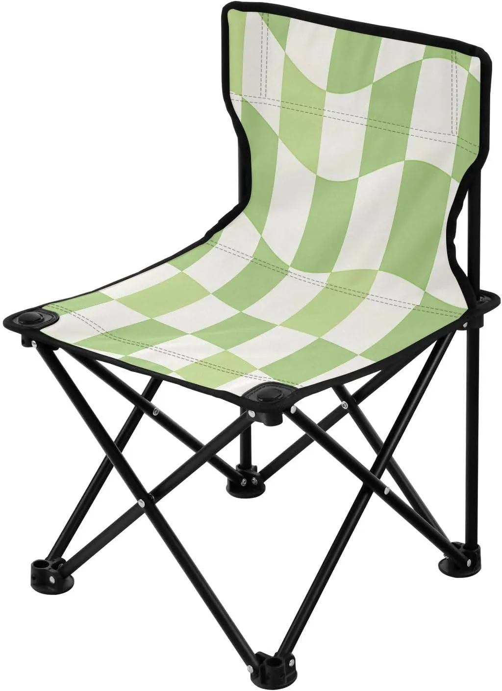 Green Checkered Square Portable Outdoor Folding Chair Anti-Slip Padded Oxford Cloth Stool Camping Chair Small for Beach Hiking Fishing Gardening Quad Camp Chair