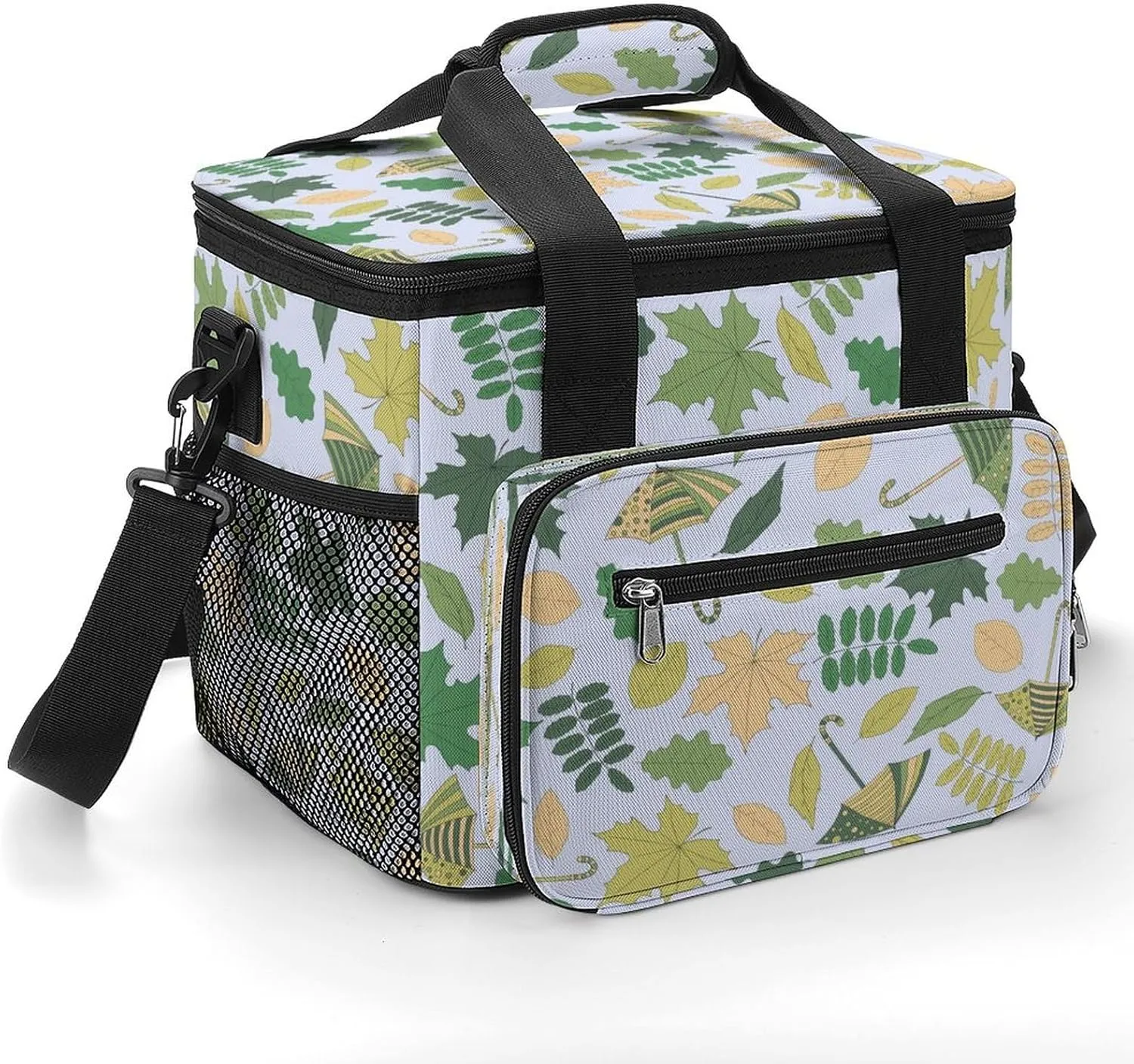 Green Leaves Umbrella Pattern 22.5L Insulated Camping Coolers Bag Large Leakproof Ice Chest for Beach Travel Picnic