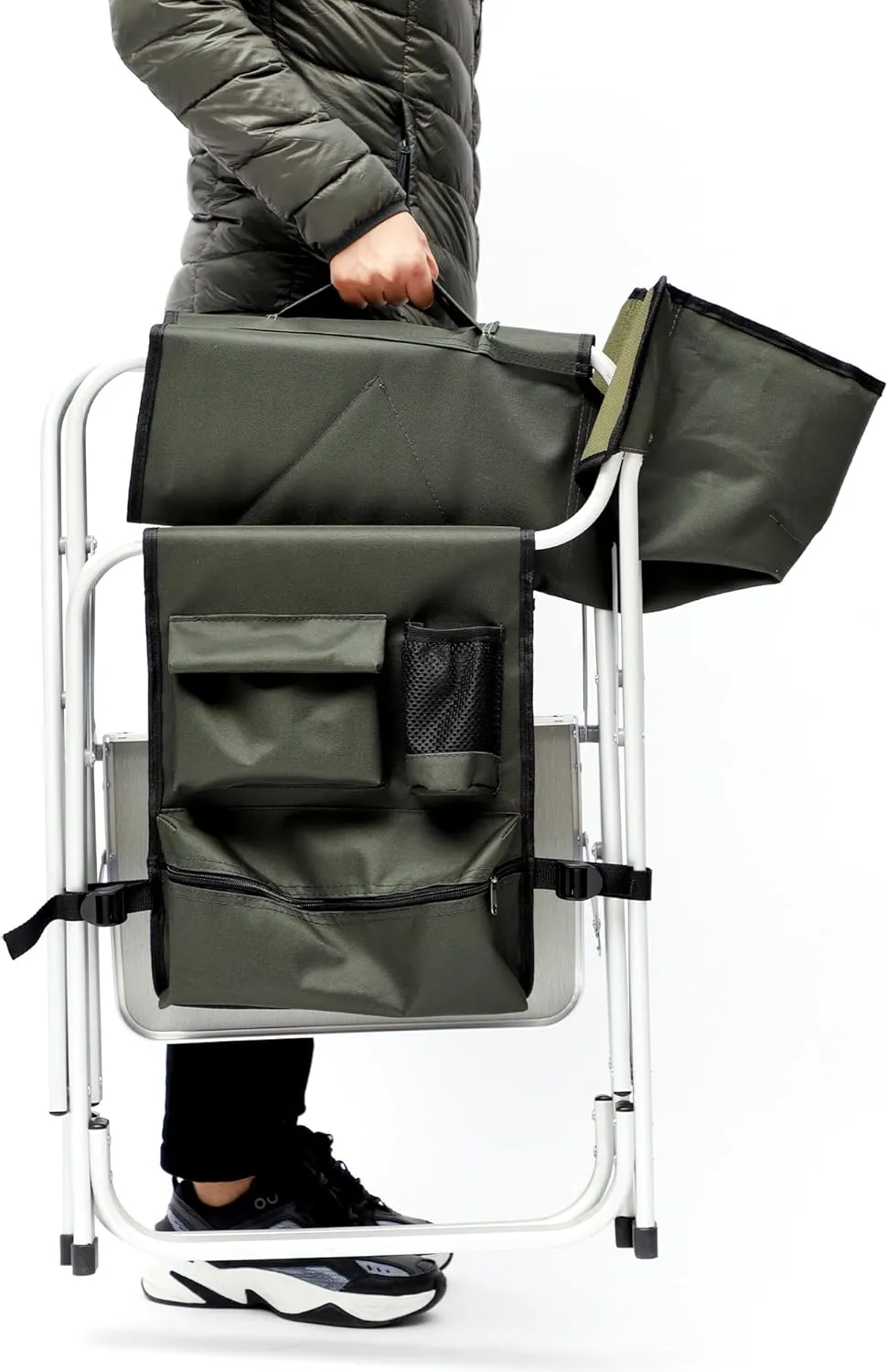 Green Padded Folding Outdoor Chair with Side Table - Lightweight Oversized Directors Chair with Storage Pockets for Camping, Picnics, Fishing - 34.83"x18.90"x31.50"