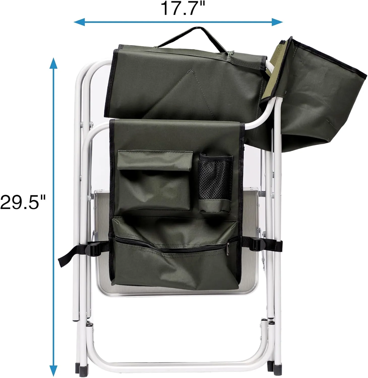 Green Padded Folding Outdoor Chair with Side Table - Lightweight Oversized Directors Chair with Storage Pockets for Camping, Picnics, Fishing - 34.83"x18.90"x31.50"