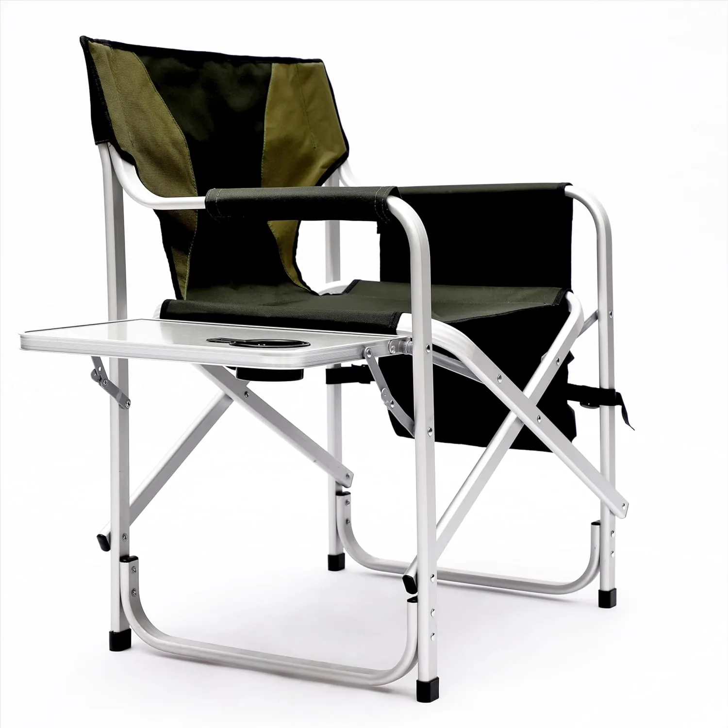 Green Padded Folding Outdoor Chair with Side Table - Lightweight Oversized Directors Chair with Storage Pockets for Camping, Picnics, Fishing - 34.83"x18.90"x31.50"