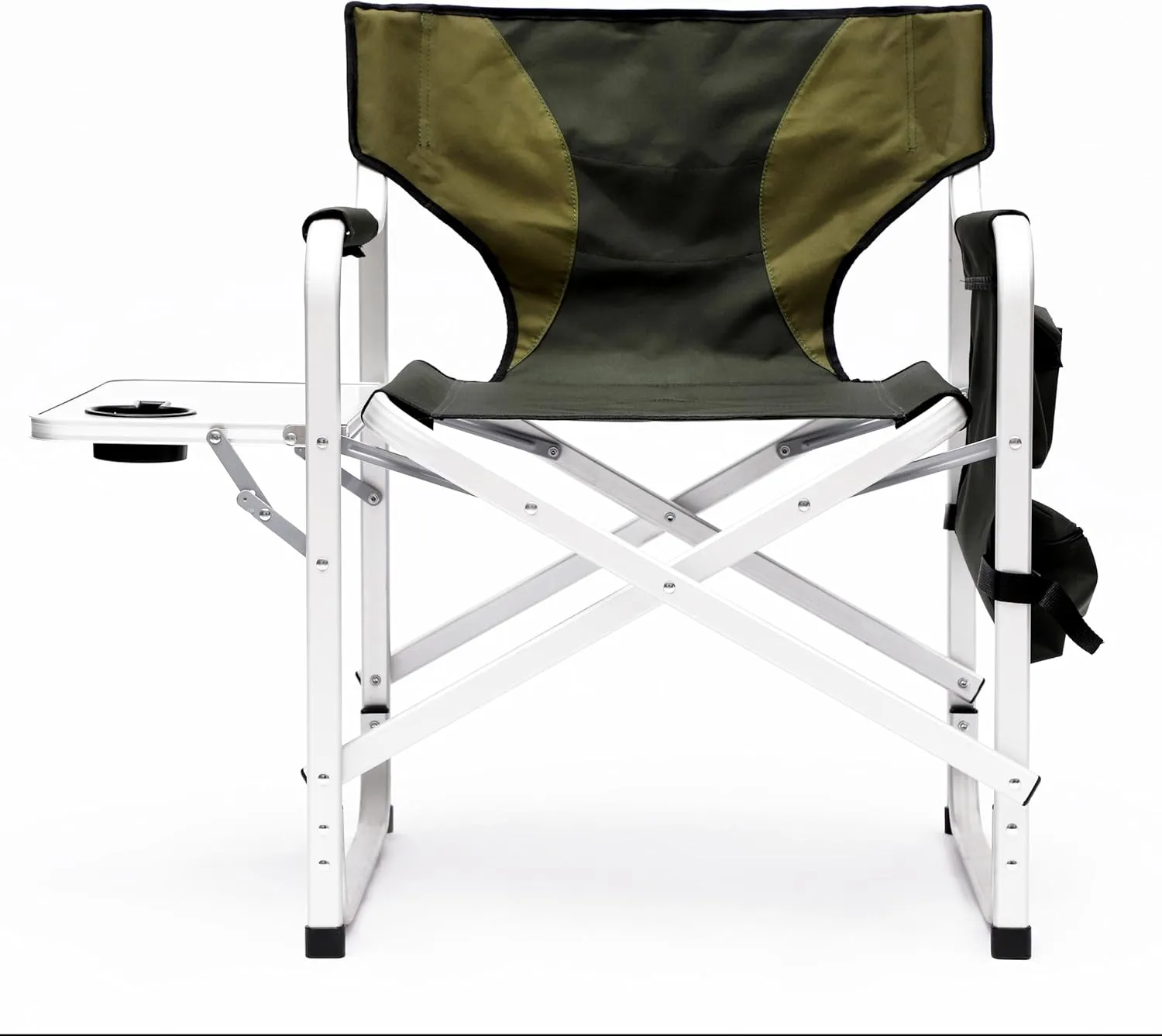 Green Padded Folding Outdoor Chair with Side Table - Lightweight Oversized Directors Chair with Storage Pockets for Camping, Picnics, Fishing - 34.83"x18.90"x31.50"