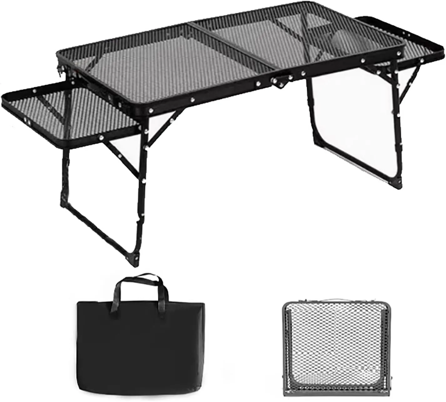 Grill Picnic Table Outdoor Camping Cook Station 2 Side Shelves Height Adjustable Small Folding Table Portable Lightweight for Camping, Picnic, BBQ(B)