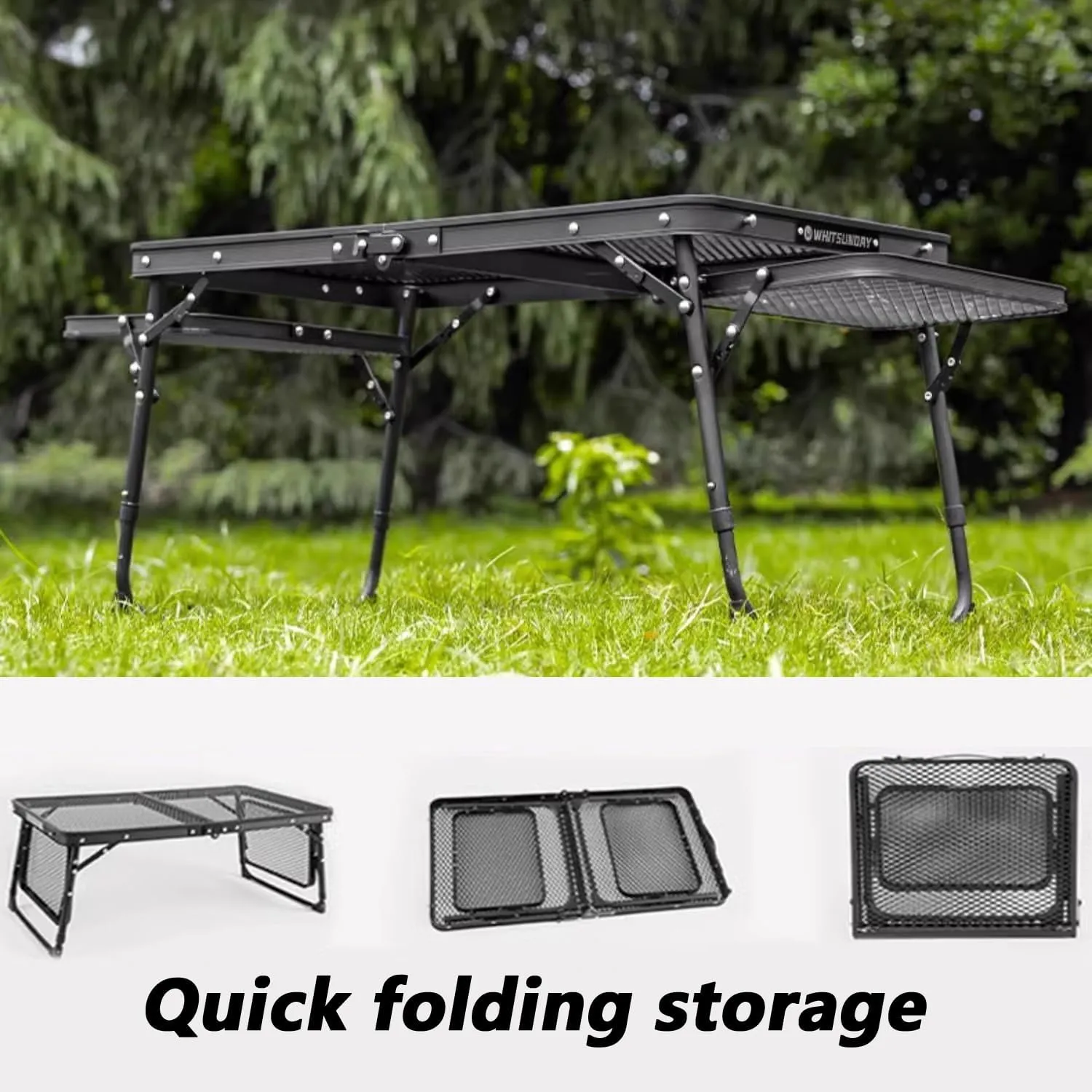 Grill Picnic Table Outdoor Camping Cook Station 2 Side Shelves Height Adjustable Small Folding Table Portable Lightweight for Camping, Picnic, BBQ(B)