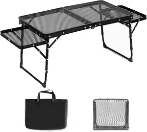 Grill Picnic Table Outdoor Camping Cook Station 2 Side Shelves Height Adjustable Small Folding Table Portable Lightweight for Camping, Picnic, BBQ(B)