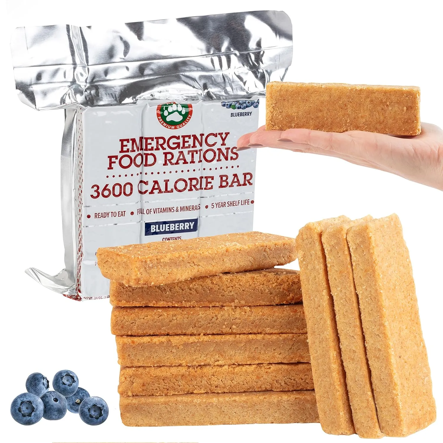 Grizzly Gear Emergency Food Rations- 3600 Calorie Blueberry Bars (2 Pack) - 6 Day, 144 Hour Supply For Disaster, Hurricane, Flood Preparedness - Less Sugar, More Nutrients - 5 Year Shelf Life