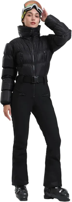 GSOU SNOW Womens Ski Suits Down One Piece Snowsuit Waterproof Snowboard Jumpsuits Winter Ski Outfit