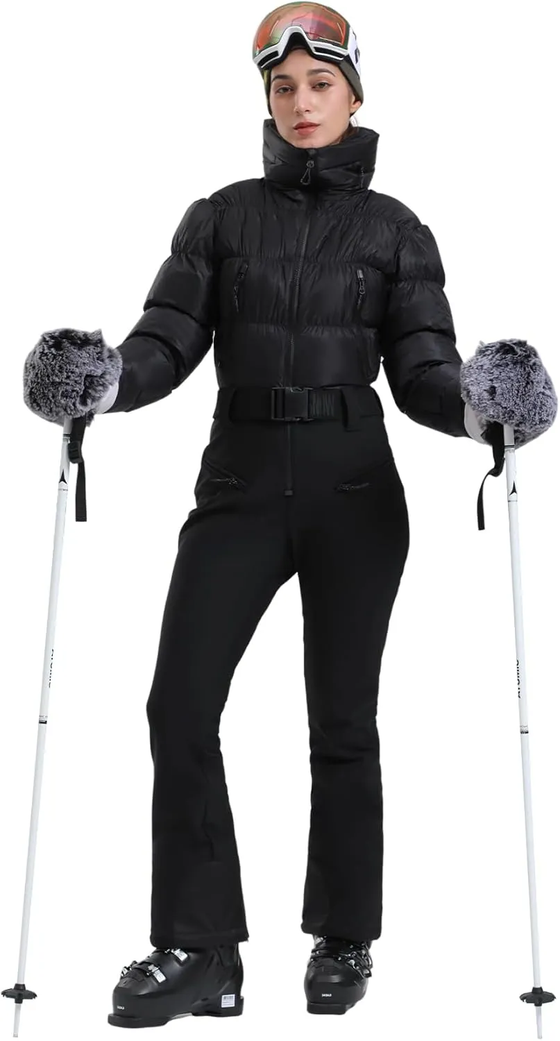 GSOU SNOW Womens Ski Suits Down One Piece Snowsuit Waterproof Snowboard Jumpsuits Winter Ski Outfit
