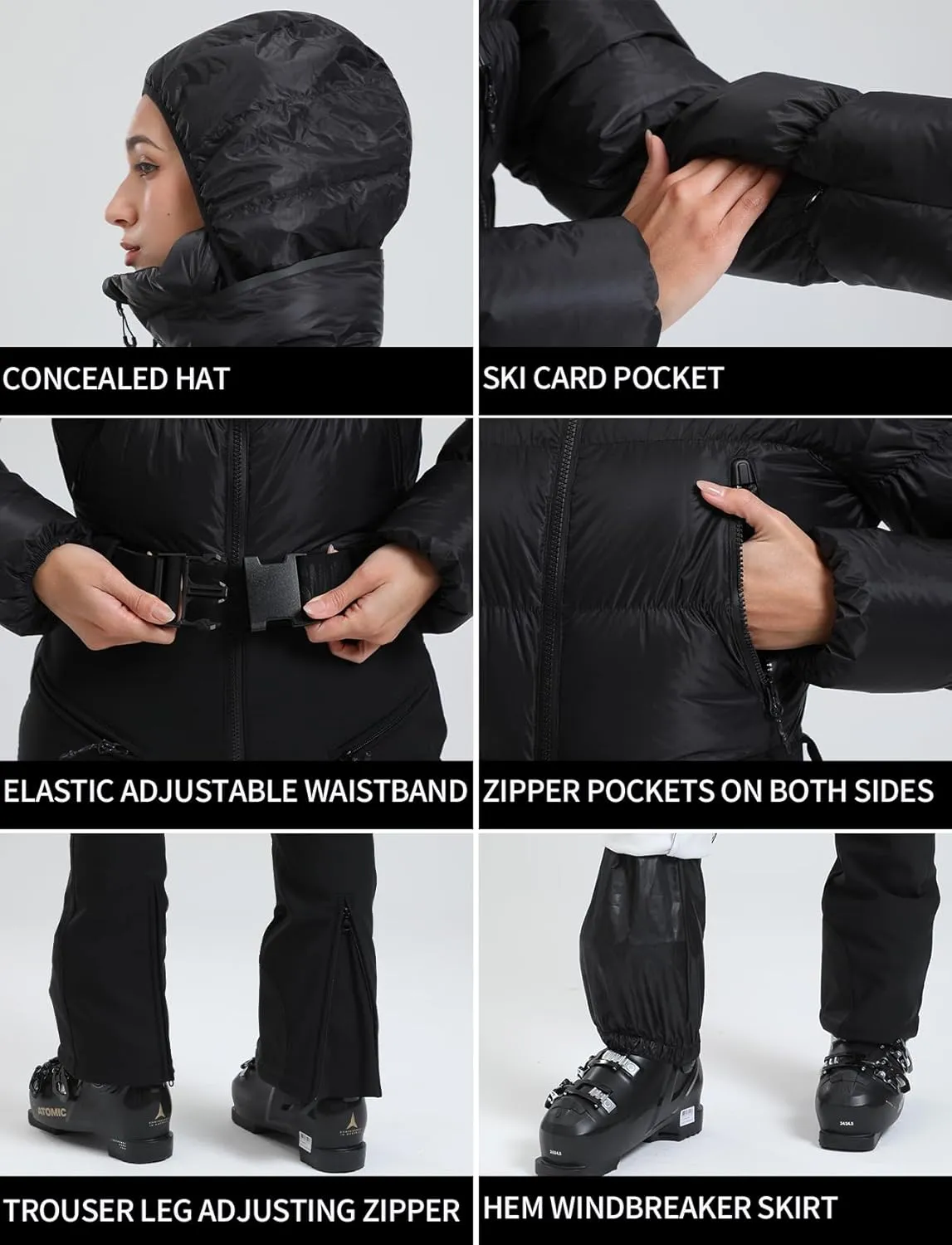 GSOU SNOW Womens Ski Suits Down One Piece Snowsuit Waterproof Snowboard Jumpsuits Winter Ski Outfit