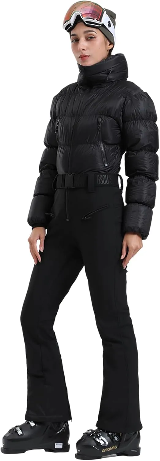 GSOU SNOW Womens Ski Suits Down One Piece Snowsuit Waterproof Snowboard Jumpsuits Winter Ski Outfit