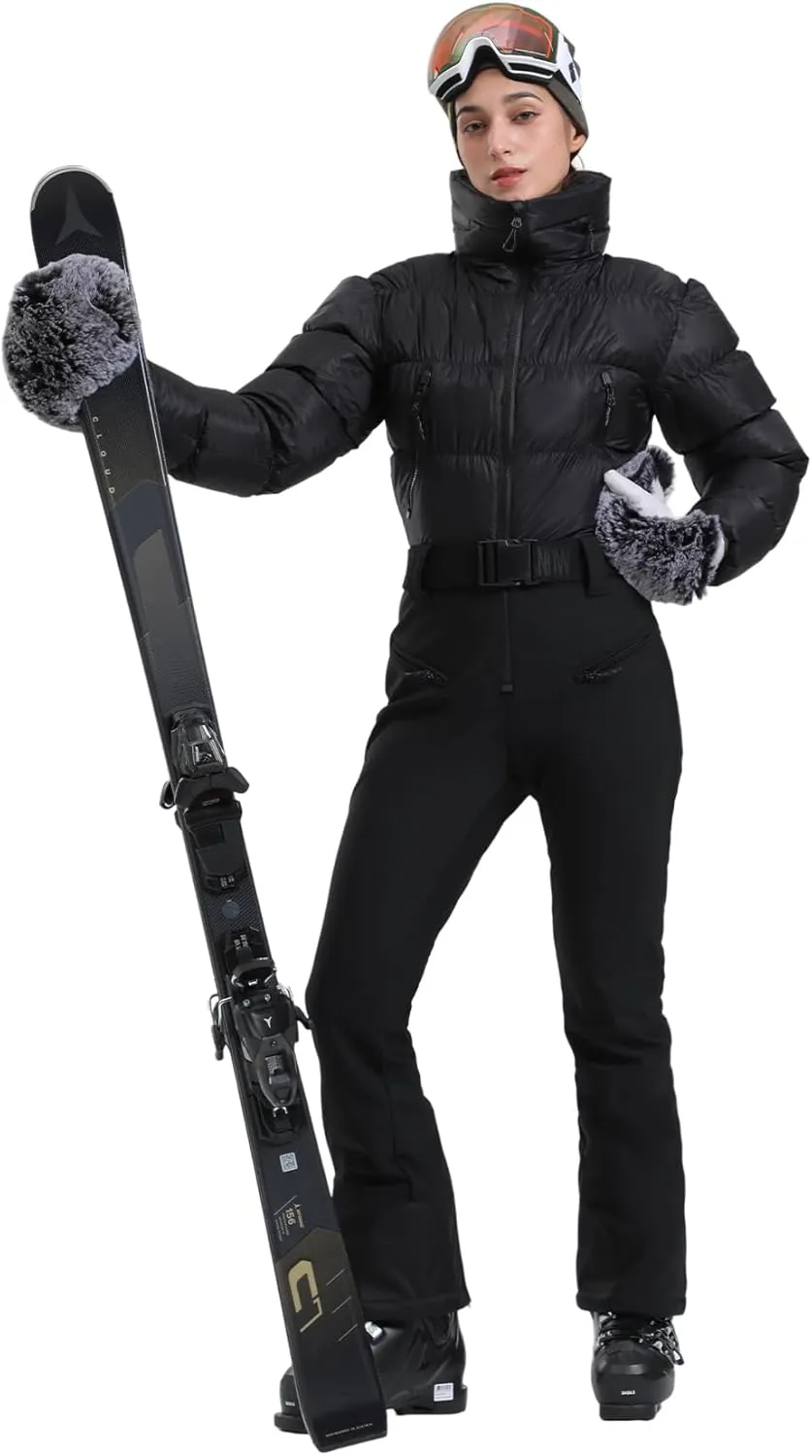 GSOU SNOW Womens Ski Suits Down One Piece Snowsuit Waterproof Snowboard Jumpsuits Winter Ski Outfit