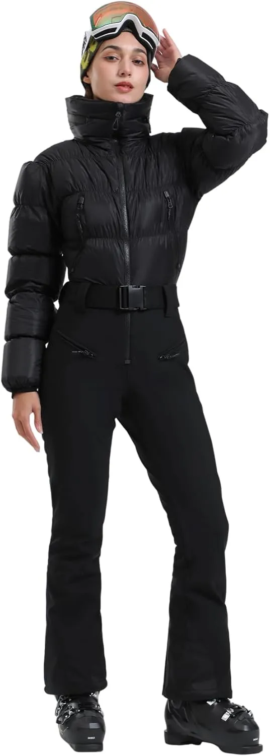 GSOU SNOW Womens Ski Suits Down One Piece Snowsuit Waterproof Snowboard Jumpsuits Winter Ski Outfit
