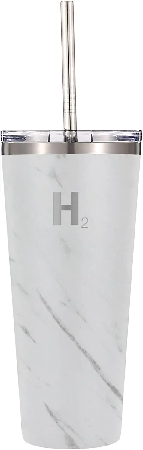 H2 HYDROLOGY Classic Tumbler | Tumbler With Lid and Four Straws | Double Wall Vacuum Insulated & Stainless Steel Water Tumbler | Anti-Slip Tumbler for Coffee, Water, Tea (32 oz, Marble)