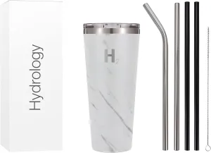 H2 HYDROLOGY Classic Tumbler | Tumbler With Lid and Four Straws | Double Wall Vacuum Insulated & Stainless Steel Water Tumbler | Anti-Slip Tumbler for Coffee, Water, Tea (32 oz, Marble)
