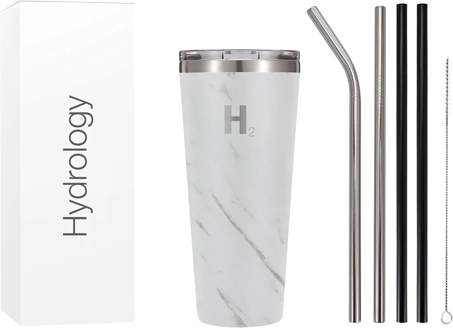 H2 HYDROLOGY Classic Tumbler | Tumbler With Lid and Four Straws | Double Wall Vacuum Insulated & Stainless Steel Water Tumbler | Anti-Slip Tumbler for Coffee, Water, Tea (32 oz, Marble)