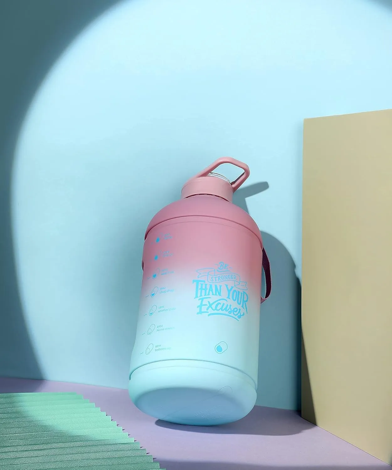 H2O Capsule INSPO Gallon Water Bottle with Time Marker and Straw Motivational Hydration Tracker Jug Big BPA-Free FoodSafe Leakproof Drinking Bottle with Handle & Strap, Rainy Ashville